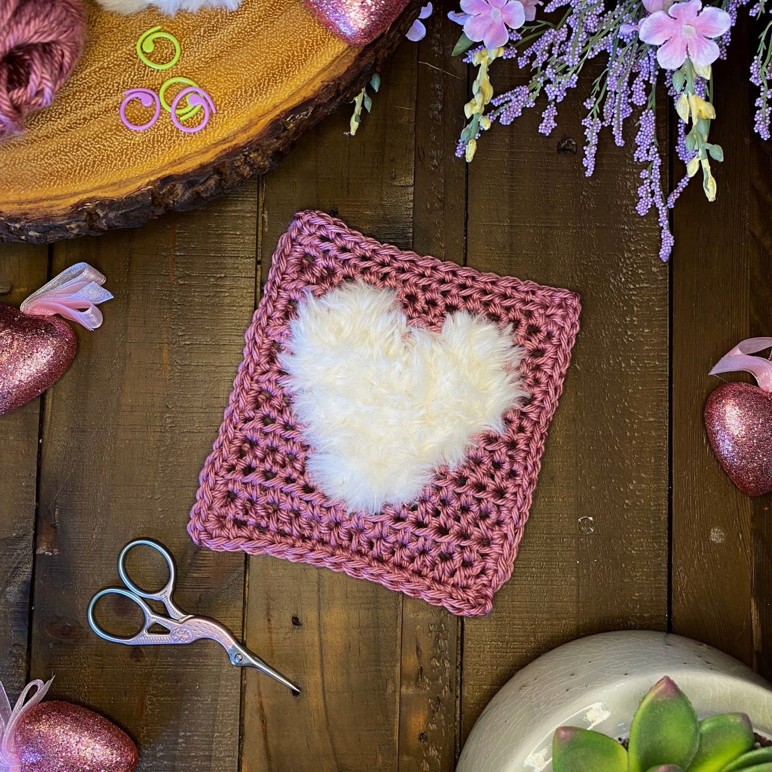 Crochet Heart Square Free Pattern