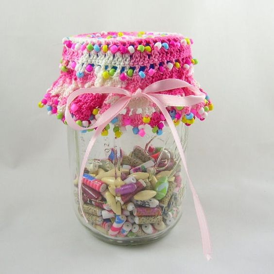 Crochet Beaded Jar Topper