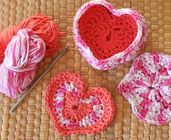 Crochet Heart Shaped Box of Face Scrubbies