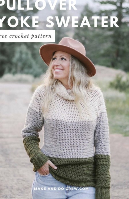 Easy Crochet Yoke Sweater (Free Pattern)