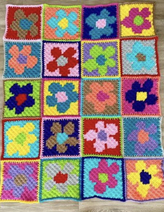 Crochet Funky Flowers C2C Blanket (Free Pattern)