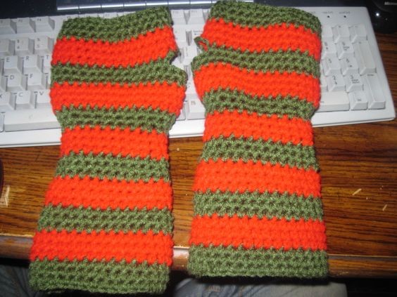 Crochet Striped Fingerless Gloves