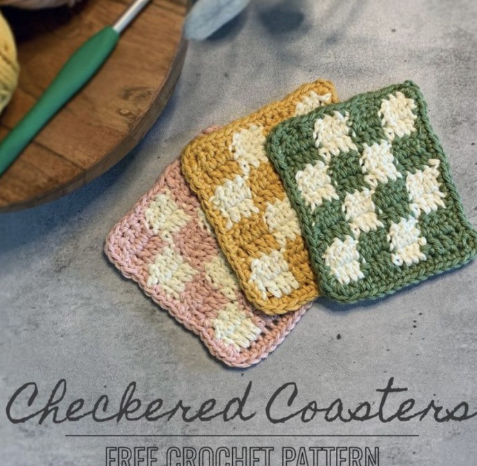 Checkered Crochet Coaster Pattern (FREE)