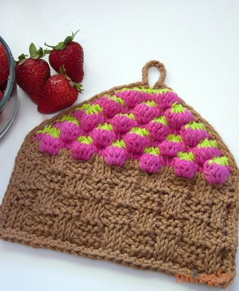 Crochet Strawberry Basket Tunisian Dishcloth