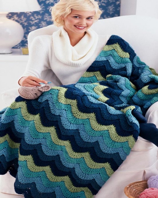 Crochet Ocean Waves Throw