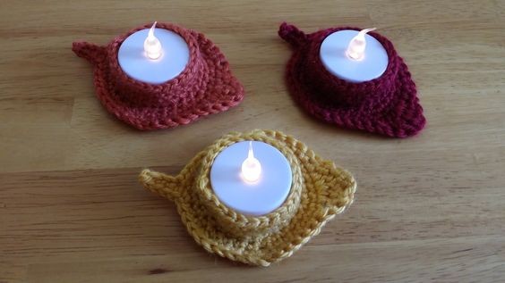 Crochet Fall Leaf Tea Light Holder