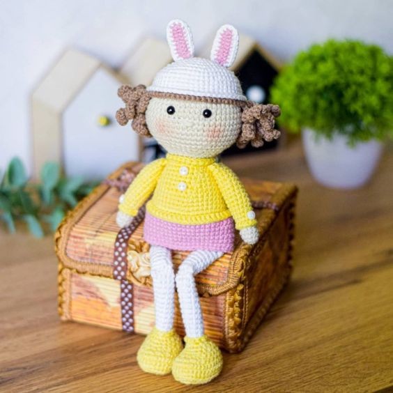 Crochet Doll With Bunny Hat