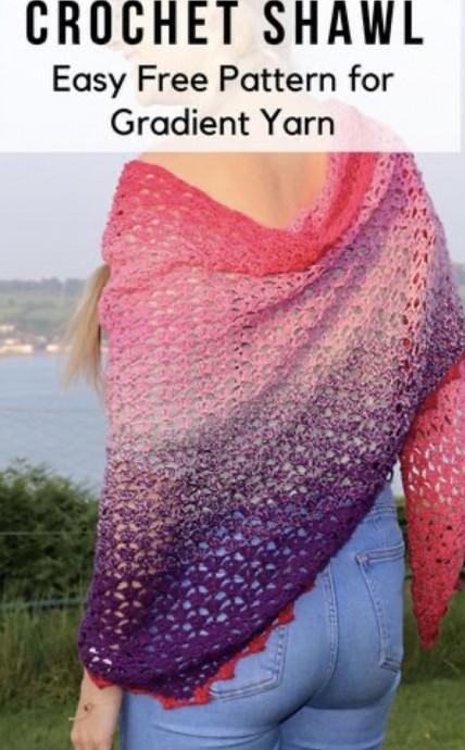 Easy Crochet Shawl Pattern in a Gradient Yarn (FREE)