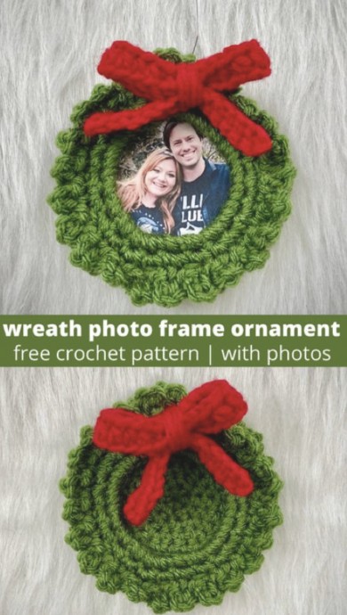 Crochet Winter Wonderland Wreath Photo Frame Ornament (Free Pattern)