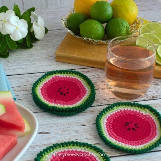 Crochet Watermelon Coasters