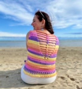 Crochet Colorful Top with V-neck on Back