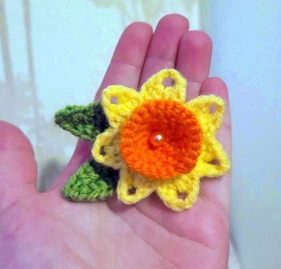 Crochet Daffodil Flower Brooch