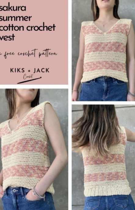 Crochet Sakura Summer Cotton Vest (Free Pattern)