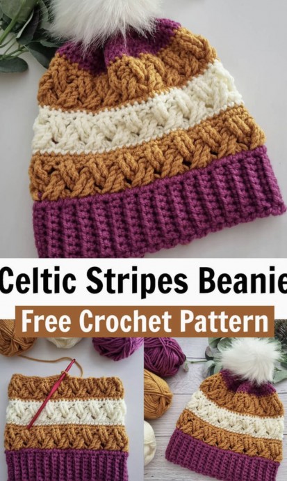 Crochet Celtic Stripes Beanie Free Pattern