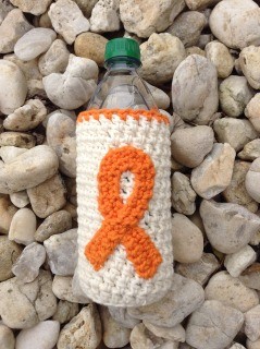 Crochet Awareness Ribbon Water Bottle Cozy