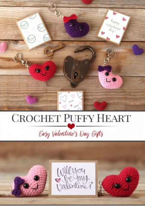 Crochet Puffy Heart Keychain