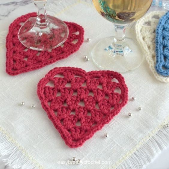 Crochet Granny Heart Coaster