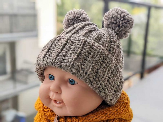 Crochet Ribbed Newborn Baby Hat