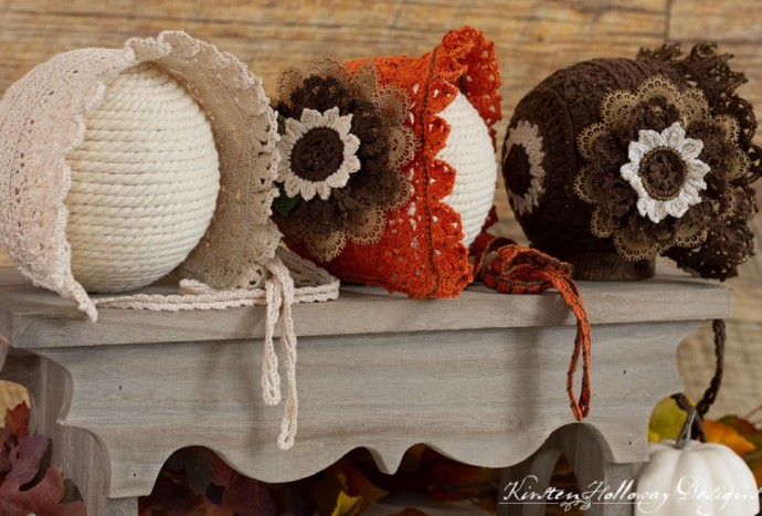 Crochet Pumpkin Spice Lace Baby Bonnet (Free Pattern)