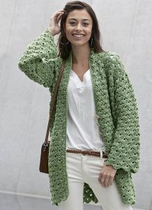 Crochet Green Flared Cardigan For Women