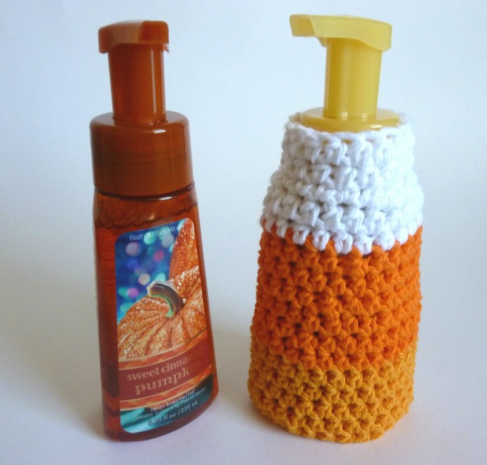 Crochet Candy Corn Soap Dispenser Cover