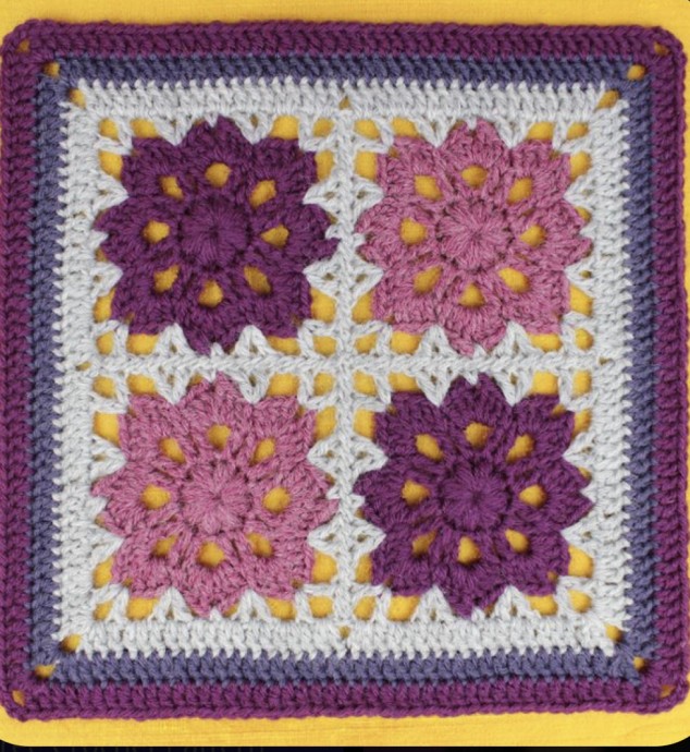 Crochet Flowers in the Window Afghan Square (Free Pattern)