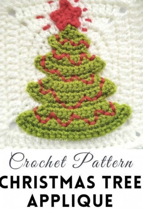 Crochet Christmas Tree Ornament Applique (Free Pattern)