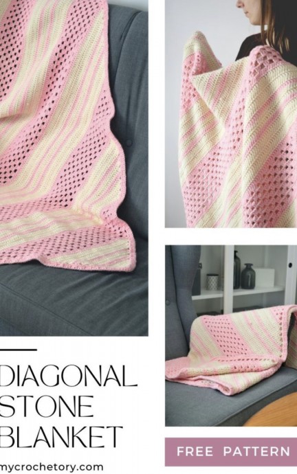 Free Crochet Pattern: Beautiful Diagonal Stone Afghan