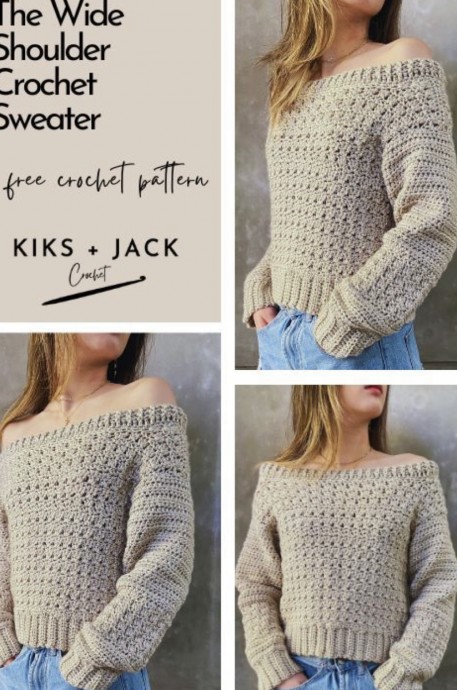 Crochet Wide Shoulder Sweater (Free Pattern)