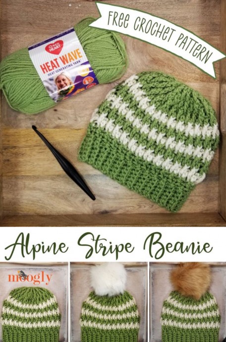 Crochet Alpine Stripe Beanie Hat (Free Pattern)