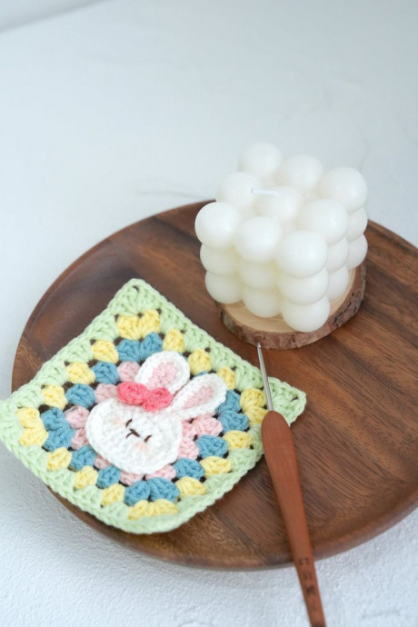 Crochet Bunny Granny Square Coaster