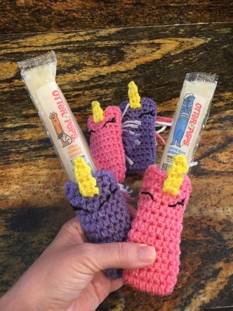 Crochet Unicorn Ice/ Freezer Pop Cozy