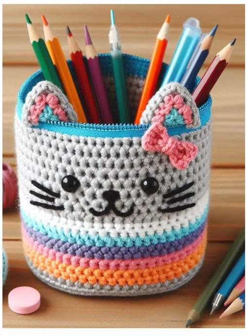 Crochet Cat Pencil Holder