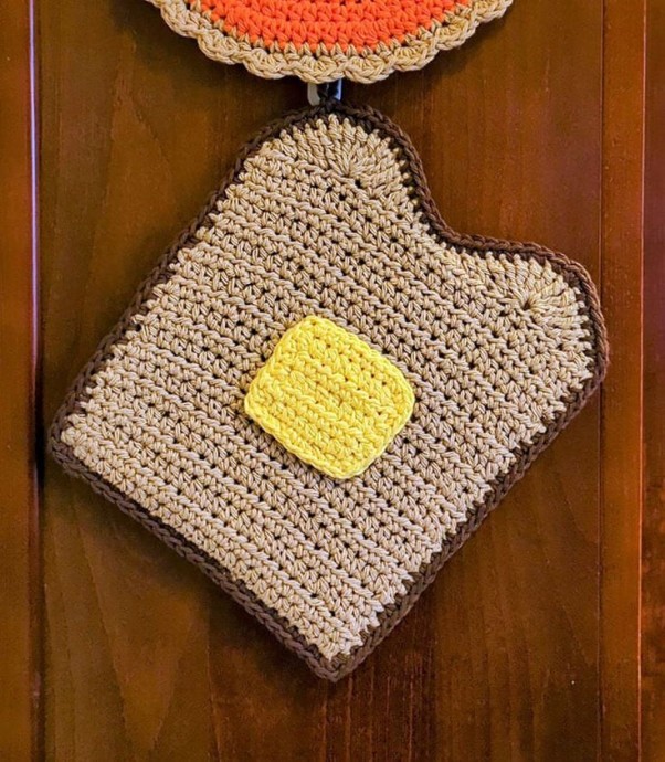 Crochet Buttered Toast Potholder