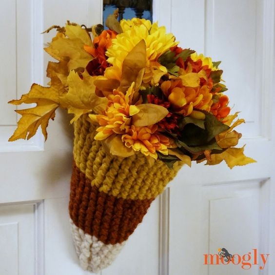 Crochet Candy Corn Door Basket