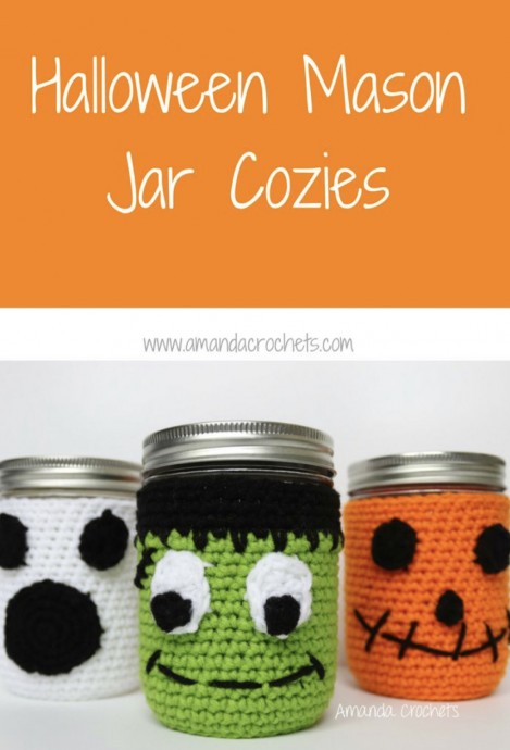 Crochet Halloween Mason Jar Cozies (Free Pattern)