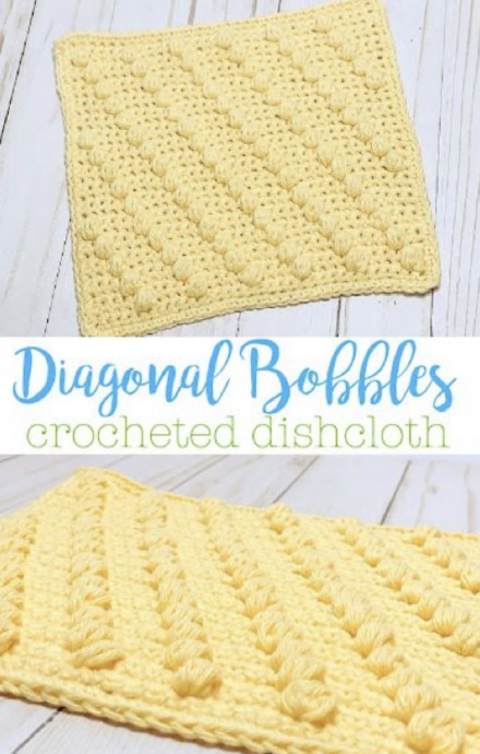 Crochet Diagonal Bobbles Dishcloth (Free Pattern)