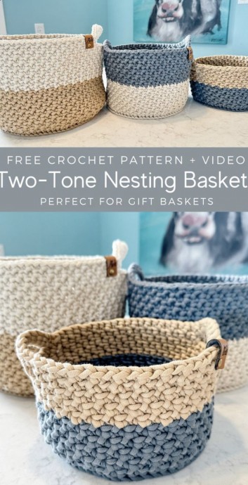 Free Crochet Pattern: Two-Toned Nesting Baskets