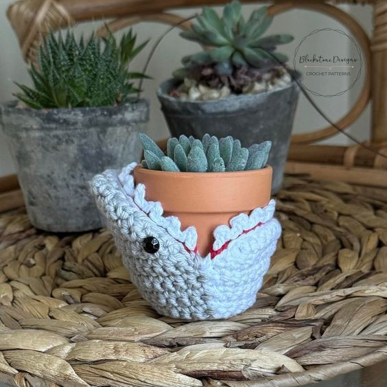 Crochet Shark Plant Cozy