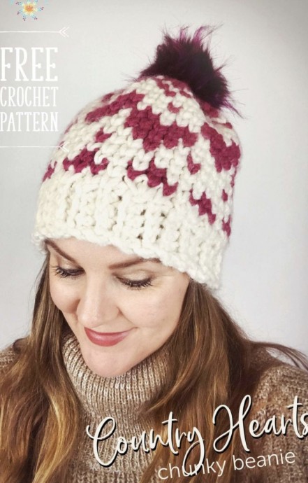 Country Hearts Chunky Beanie – Free Crochet Pattern