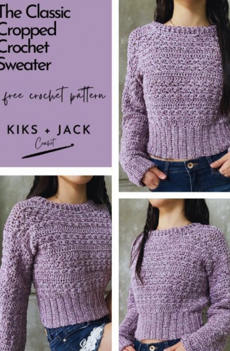 Classic Cropped Crochet Sweater (Free Pattern)