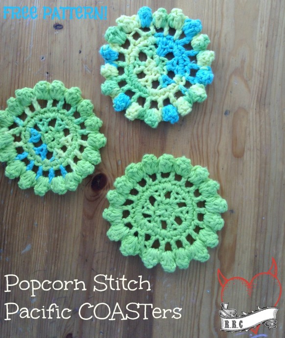 Crochet Popcorn Stitch Pacific Coasters