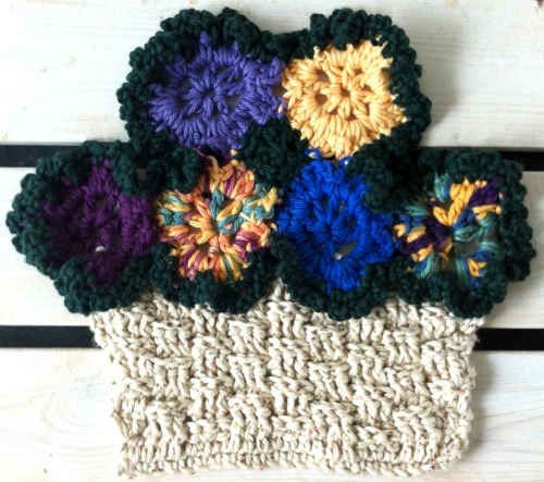 Crochet Flower Basket Dishcloth