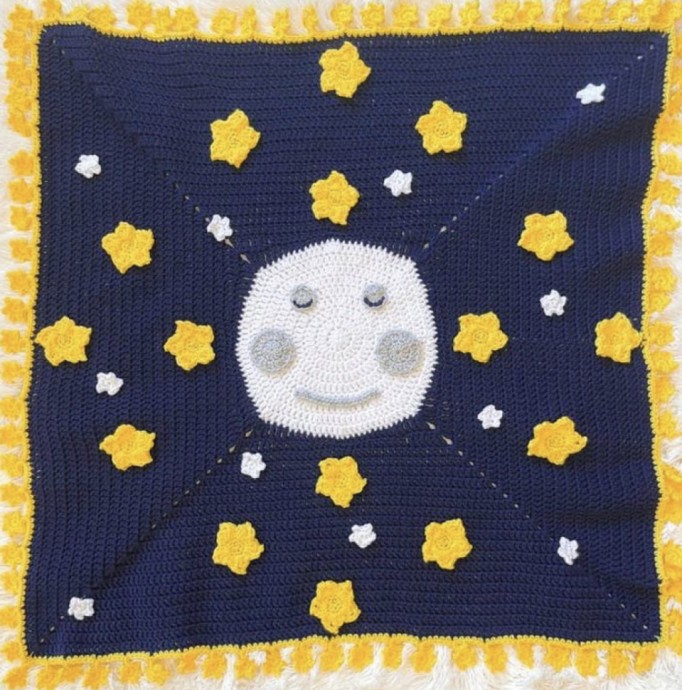 Free Crochet Pattern: Moon and Stars Baby Blanket