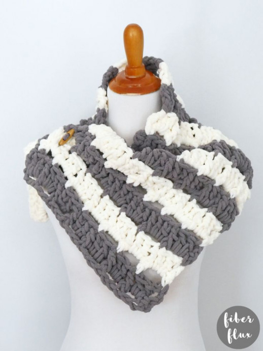 Crochet Plush Blocks Button Cowl