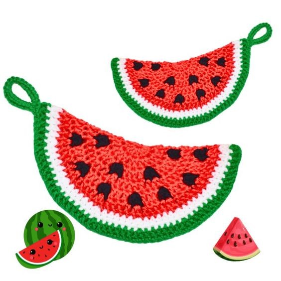 Crochet Slice of Summer Watermelon Potholders