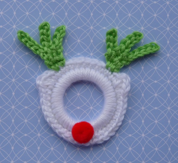 Crochet Rudolph the Red Nose Ring Ornament