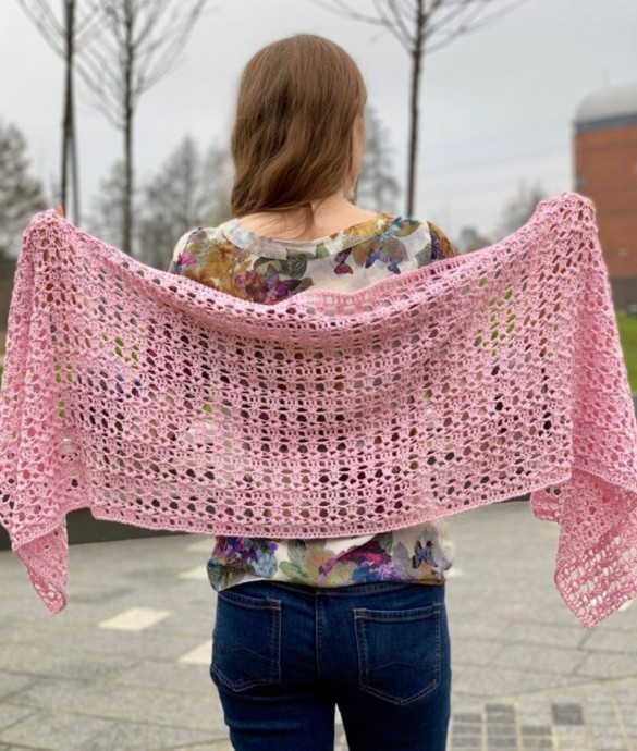 Crochet Puffs and Crosses Lace Shawl (Free Pattern)