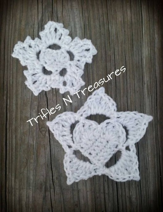 Crochet Frozen Hearts and Large Snowflake Applique