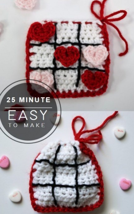 Crochet Valentine’s Day Tic Tac Toe on the Go (Free Pattern)